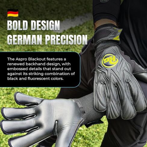 RG ASPRO Blackout Professional Soccer Goalie Gloves |Hybrid Roll Negative Cut Goalkeeper Gloves |German Pro Contact Latex Palm |Soccer Goalkeeper Gloves w/Embossed Backhand & Wrist Support in Saudi Arabia