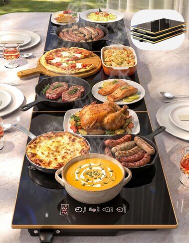 Food Warmers for Parties Buffet, Fast-Heating Electric Warming Trays for Buffets Party 47"x12", Interlock 3-Panel Flexible Use & Easy Storage, Glass Warming Mat for Food, 7 Temp & 8 Timer, Table-Safe in Saudi Arabia
