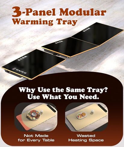 Food Warmers for Parties Buffet, Fast-Heating Electric Warming Trays for Buffets Party 47"x12", Interlock 3-Panel Flexible Use & Easy Storage, Glass Warming Mat for Food, 7 Temp & 8 Timer, Table-Safe in Saudi Arabia