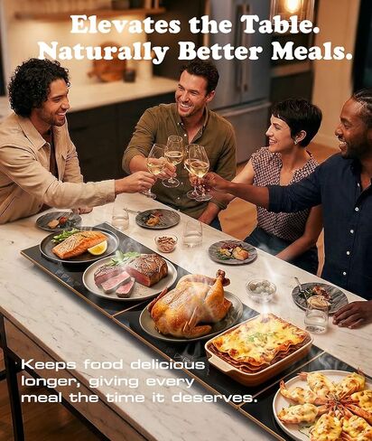 Food Warmers for Parties Buffet, Fast-Heating Electric Warming Trays for Buffets Party 47"x12", Interlock 3-Panel Flexible Use & Easy Storage, Glass Warming Mat for Food, 7 Temp & 8 Timer, Table-Safe in Saudi Arabia