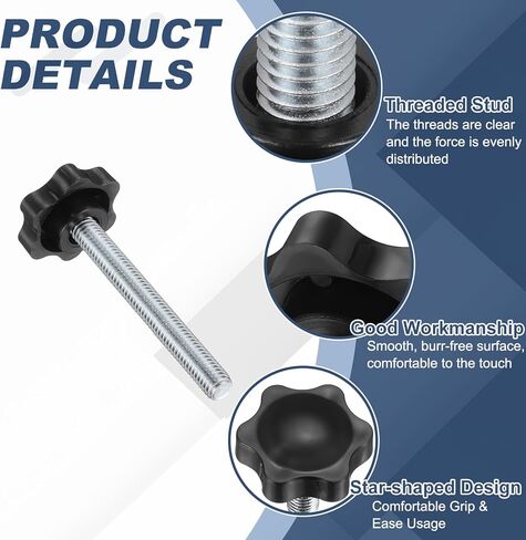 uxcell 2Pcs 3/8"-16 Star Knobs, 3.1" Threaded Stud Plastic Male Clamping Knob Screw Hand Tightening Replacement Knob for Industrial Furniture Tools Jigs Clamps, Black in Saudi Arabia