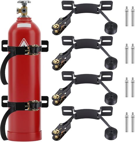 4 Pieces Propane Tank Holder & Mount Propane Tank Bracket Steel Nitrogen Wall-Mounted Bracket with Screws and Ratchet Belt for Installation of Various Gas Cylinders in Kuwait