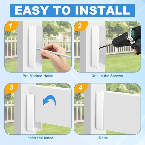 Nuanchu 10 Pcs Vinyl Fence Brackets White 1.5x5.5 Vinyl Fence Rail Mount Brackets Bulk U Mount Bracket Kit for Railings Fences Walls in Kuwait