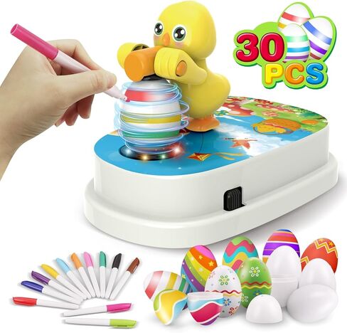 Easter Egg Decorating Kit, Bunny Spinner, Easter Crafts and Decoration Machine with 12 Dying Markers 30 Plastic Fake Eggs and Slings, Kids Easter Basket Stuffers Gifts in Kuwait