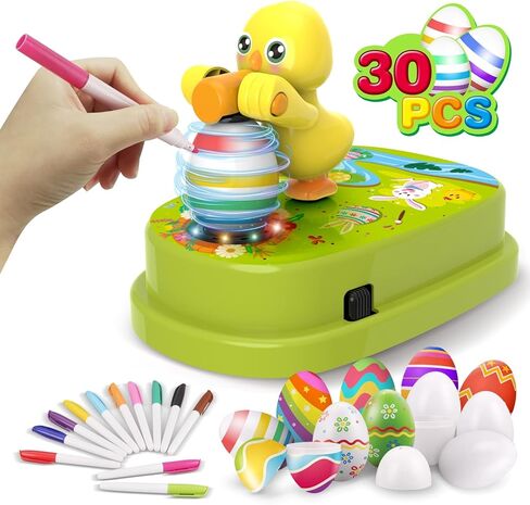Easter Egg Decorating Kit, Bunny Spinner, Easter Crafts and Decoration Machine with 12 Dying Markers 30 Plastic Fake Eggs and Slings, Kids Easter Basket Stuffers Gifts in Kuwait