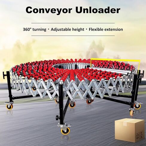 23.6 بوصة واسعة مرنة حزام ناقل غير مدعوم طاولة الأسطوانة قابلة للتوسيع طول 11.8 بوصة - 66.9 بوصة، ارتفاع قابل للتعديل 31.5 بوصة - 47.2 بوصة بكرات ناقلة محمولة للتعامل مع الشحن في المستودعات in Kuwait