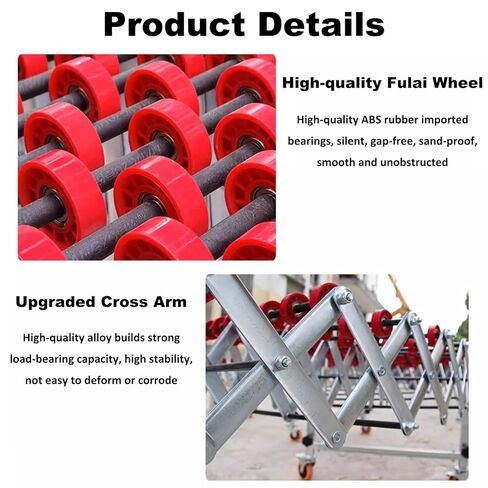 23.6 بوصة واسعة مرنة حزام ناقل غير مدعوم طاولة الأسطوانة قابلة للتوسيع طول 11.8 بوصة - 66.9 بوصة، ارتفاع قابل للتعديل 31.5 بوصة - 47.2 بوصة بكرات ناقلة محمولة للتعامل مع الشحن في المستودعات in Kuwait