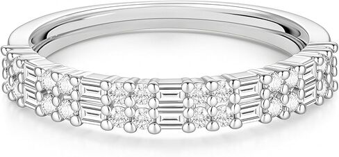 eamti 925 sterling الفضة الزفاف نطاقات الزفاف للنساء baguette round Zirconia الوعد القابل للتكديس لحجمها 4-10 in Saudi Arabia