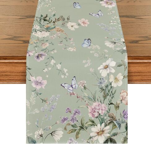Artoid Mode Green Floral Wildflower Leaf 210 GSM Spring Table Runner, Seasonal Summer Kitchen Dining Table Decoration for Home Party Decor 13x72 Inch in Saudi Arabia