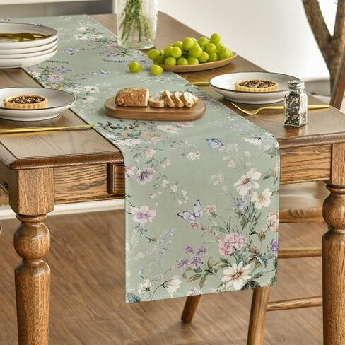 Artoid Mode Green Floral Wildflower Leaf 210 GSM Spring Table Runner, Seasonal Summer Kitchen Dining Table Decoration for Home Party Decor 13x72 Inch in Saudi Arabia