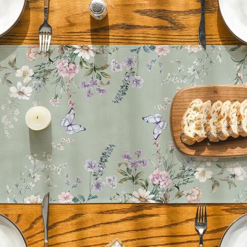 Artoid Mode Green Floral Wildflower Leaf 210 GSM Spring Table Runner, Seasonal Summer Kitchen Dining Table Decoration for Home Party Decor 13x72 Inch in Saudi Arabia