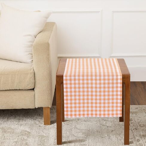 مفرش طاولة Solino Home Linen Gingham بطول 132 بوصة - 100% من الكتان النقي القطيفة باللون الأصفر مقاس 14 × 132 بوصة مثالي لتناول الطعام والربيع والصيف وعيد الأم in Kuwait