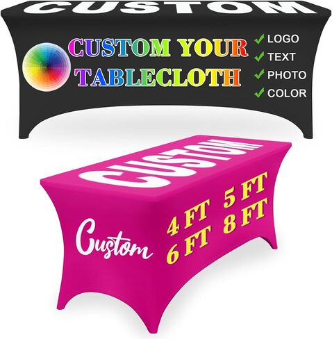 Custom Table Cloth with Business Logo Text for Tradeshow 8FT, Personalized Stretch Spandex Tablecloth with Image Customized Table Cover Events Display Wedding Party (8 FT) in Saudi Arabia