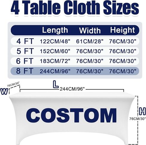 Custom Table Cloth with Business Logo Text for Tradeshow 8FT, Personalized Stretch Spandex Tablecloth with Image Customized Table Cover Events Display Wedding Party (8 FT) in Saudi Arabia