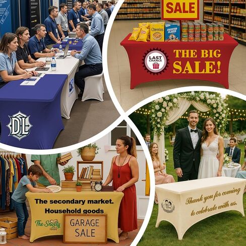Custom Table Cloth with Business Logo Text for Tradeshow 8FT, Personalized Stretch Spandex Tablecloth with Image Customized Table Cover Events Display Wedding Party (8 FT) in Saudi Arabia