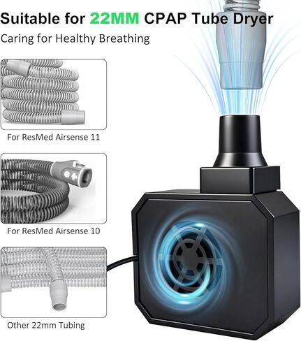 مجفف خرطوم CPAP ومروحة منفاخ أنبوبية للأنابيب العالمية 22 مم - منظف سريع الجفاف لأنابيب Resmed Airsense 11 10، BIPAP والعلامات التجارية الكبرى، مجموعة مستلزمات تنظيف السفر المحمولة مع حقيبة تخزين (أسود) in Kuwait