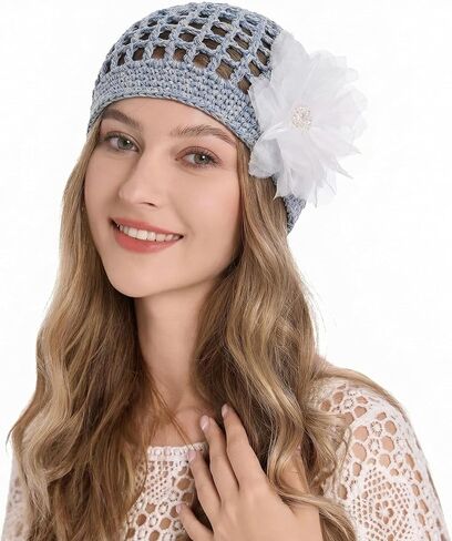 ZLYC Women Crochet Beanie Hat Summer Handmade Knit Decorated Lightweight Skull Cap in Saudi Arabia