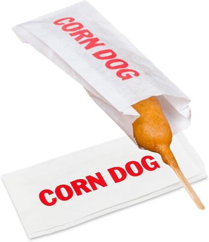 Paper Corn Dog Bags | Party Event Carnival Fair | Classic Red & White Design | 3" x 3/4" x 7" - Pack of 1000 in Kuwait