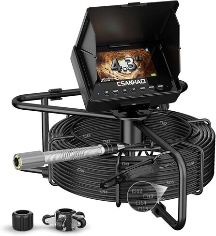 كاميرا الصرف الصحي 100 قدم كاميرا أنابيب الصرف الصحي ثعبان السباكة بطارية 8500 مللي أمبير في الساعة، 23 مم عالي الدقة، 12 مصباح LED، تسجيل DVR، بطاقة TF سعة 32 جيجابايت متضمنة in Kuwait