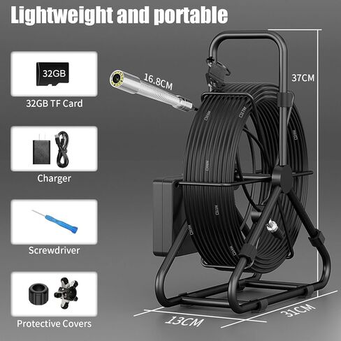 كاميرا الصرف الصحي 100 قدم كاميرا أنابيب الصرف الصحي ثعبان السباكة بطارية 8500 مللي أمبير في الساعة، 23 مم عالي الدقة، 12 مصباح LED، تسجيل DVR، بطاقة TF سعة 32 جيجابايت متضمنة in Kuwait