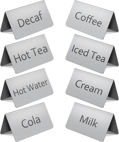 Stainless Steel Coffee and Tea Tent Signs, Table Beverage Display Sign for Party Buffet, Restaurant Banquet, Wedding Indoor Outdoor, Business, 8 Pieces in Kuwait