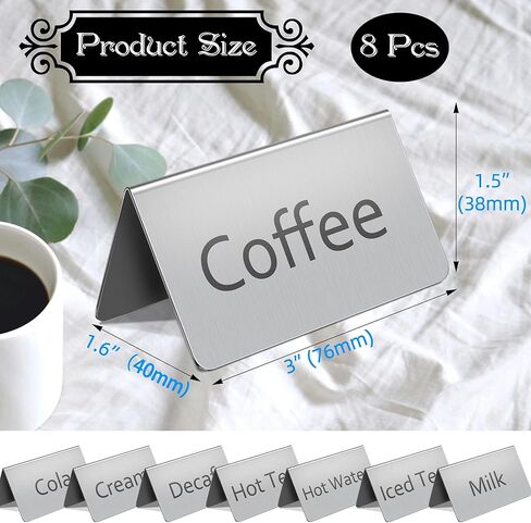 Stainless Steel Coffee and Tea Tent Signs, Table Beverage Display Sign for Party Buffet, Restaurant Banquet, Wedding Indoor Outdoor, Business, 8 Pieces in Kuwait