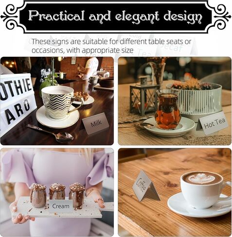 Stainless Steel Coffee and Tea Tent Signs, Table Beverage Display Sign for Party Buffet, Restaurant Banquet, Wedding Indoor Outdoor, Business, 8 Pieces in Kuwait