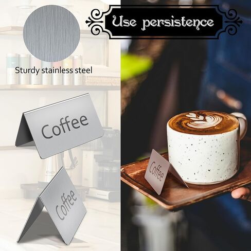 Stainless Steel Coffee and Tea Tent Signs, Table Beverage Display Sign for Party Buffet, Restaurant Banquet, Wedding Indoor Outdoor, Business, 8 Pieces in Kuwait