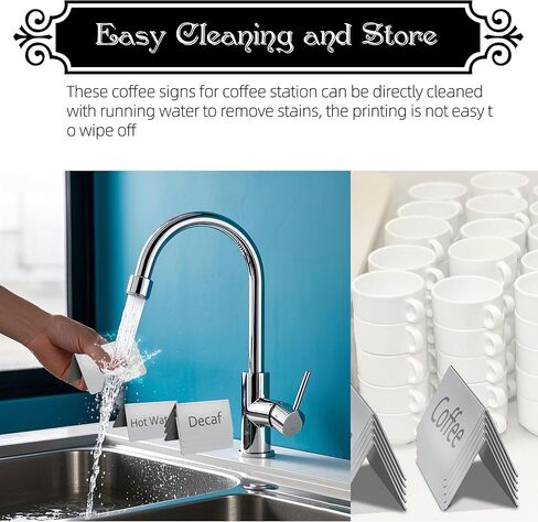 Stainless Steel Coffee and Tea Tent Signs, Table Beverage Display Sign for Party Buffet, Restaurant Banquet, Wedding Indoor Outdoor, Business, 8 Pieces in Kuwait