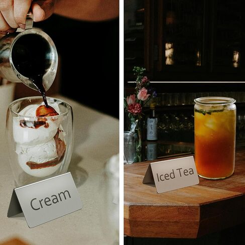 Stainless Steel Coffee and Tea Tent Signs, Table Beverage Display Sign for Party Buffet, Restaurant Banquet, Wedding Indoor Outdoor, Business, 8 Pieces in Kuwait