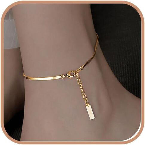 خلخال الذهب للنساء ، 18K مطلي بالذهب 925 من Anklet Silver for Women Snake Chain Link Link Minimalist Minimalist Onglet in Saudi Arabia