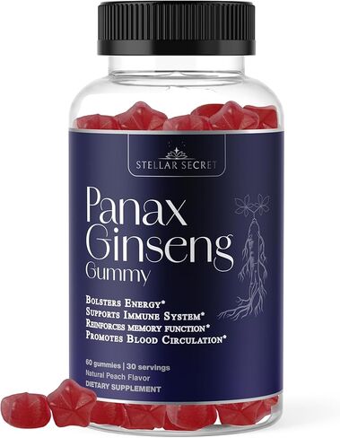 Korean Red Ginseng 1500mg Gummies - Ginseng Supplement for Energy, Immune System Support, Panax Ginseng for Memory Function, Blood Circulation, Peach Flavor, 60 Count in Saudi Arabia