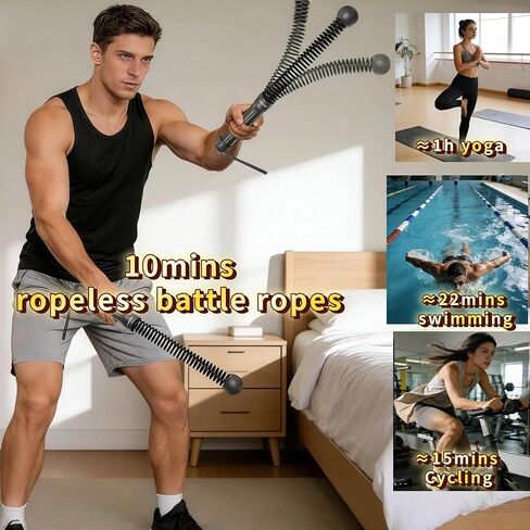 حبال معركة بدون حبال لصالة الألعاب الرياضية المنزلية، حبل معركة لاسلكي مرجح، حبال تمرين محمولة لتدريبات HIIT والقوة، حبال معركة ثقيلة للرجال والنساء (أسود) in Kuwait