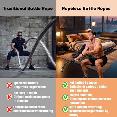 حبال معركة بدون حبال قابلة للتعديل، حبل تدريب لاسلكي محمول للجيم المنزلي - HIIT، قوة وتمارين القلب منخفضة التأثير، مقاومة متغيرة، تدريب هادئ للرجال والنساء، يتضمن حقيبة تخزين in Kuwait
