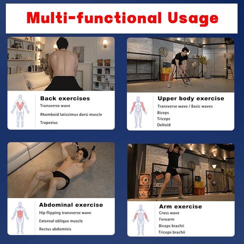 حبال معركة بدون حبال قابلة للتعديل، حبل تدريب لاسلكي محمول للجيم المنزلي - HIIT، قوة وتمارين القلب منخفضة التأثير، مقاومة متغيرة، تدريب هادئ للرجال والنساء، يتضمن حقيبة تخزين in Kuwait