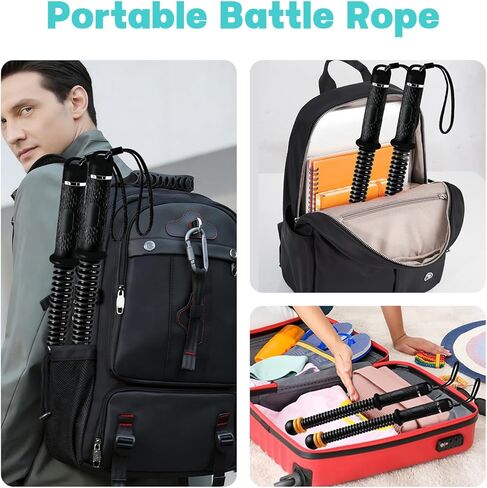 حبال معركة بدون حبال قابلة للتعديل، حبل تدريب لاسلكي محمول للجيم المنزلي - HIIT، قوة وتمارين القلب منخفضة التأثير، مقاومة متغيرة، تدريب هادئ للرجال والنساء، يتضمن حقيبة تخزين in Kuwait