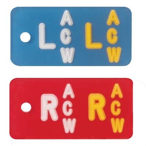 X-Ray Markers (Mark-Clear Plastic) - Blue/Red, Duo Markers, Half Copper/Half Standard, Left & Right Set, 3/8" Lead Letters "L" & "R" in Kuwait