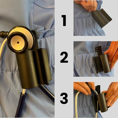 مشبك حامل سماعة الطبيب - مصمم من قبل الممرضات، بدون إجهاد للرقبة، مشبك آمن للخصر/الورك، مناسب عالمي لـ Littmann MDF ADC in Kuwait