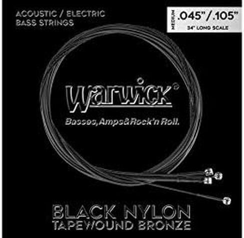 مجموعة أوتار جهير صوتية/كهربائية من النايلون الأسود من وارويك، 4 أوتار، متوسطة، 0.045 بوصة - 105 بوصة، مقياس طويل in Kuwait