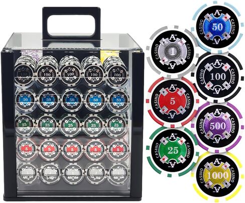 مجموعة رقائق البوكر الليزرية من MRC Poker مكونة من 1000 قطعة من Ace Casino مع هيكل مصنوع من الأكريليك حسب الطلب in Kuwait