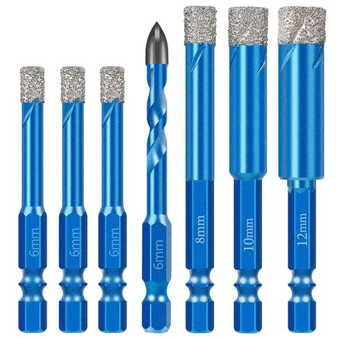 7 PCS 1/4"(6mm) Dry Diamond Drill Bits Set, Porcelain Tile Drill Bits Set with Hex Shank, Diamond Drill Bits for Porcelain Granite Tile Glass Ceramics Marble in Kuwait