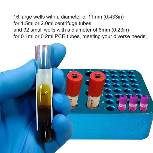 رف أنبوب الطرد المركزي من الألومنيوم، رف أنبوب PCR، صندوق ثلج معدني بدرجة حرارة منخفضة، لأنبوب طرد مركزي 1.5 مل أو 2.0 مل وأنبوب PCR 0.2 مل (48 بئرًا) (أزرق) in Kuwait