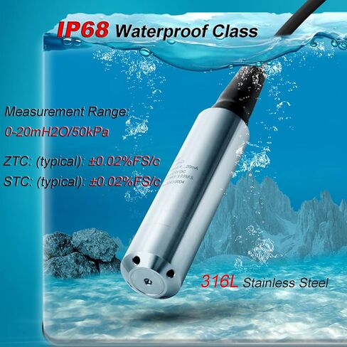 INTBUYING Water Level Sensor 0-65FT Cable 4-20mA Submersible Liquid Level Sensor Throw in Type IP68 24-32VDC for Well Tank Pool in Saudi Arabia