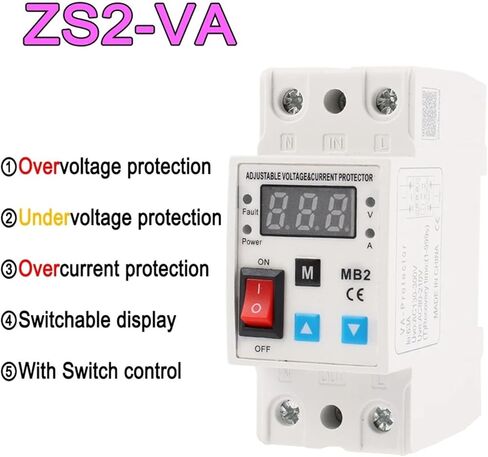 40A / 63A Din Rail قابل للتعديل فوق الجهد وتحت الجهد جهاز حماية حامي التتابع الزائد للحماية الحالية LED رقمي (ZS2-VA، 63A) in Kuwait