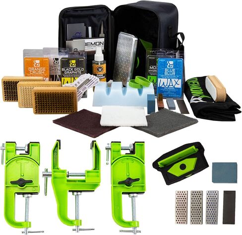 Demon Charger Ski and Snowboard Tuning Kit w/Iron, Premier Wax Package, Brush Kit, Base Cleaner, Apron & Elite X Ski & Snowboard Edge Tuner w/Side Edge Multi-Tool w/ 3 Diamond Files (with 3 Pc Vise) in Saudi Arabia