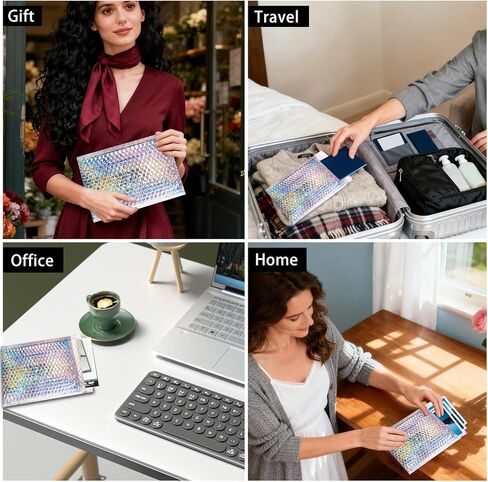 Metallic Bubble Mailers Set of 50, 3 Sizes Holographic Bubble Shipping Bags, Waterproof Self Seal Padded Cushion Envelopes for Packing, Mailing, Business, Jewelry, Makeup in Kuwait