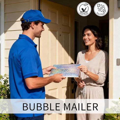 Metallic Bubble Mailers Set of 50, 3 Sizes Holographic Bubble Shipping Bags, Waterproof Self Seal Padded Cushion Envelopes for Packing, Mailing, Business, Jewelry, Makeup in Kuwait