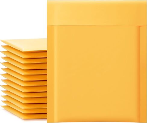 UCGOU Kraft Bubble Mailers 5x8.6 بوصة حجم قابل للاستخدام 5x7 بوصة 50 حزمة مغلفات مبطنة صفراء حزم بريدية للأعمال الصغيرة ذاتية الختم مقاومة للتمزق بوتيك البريد السائب أكياس شحن البريد الفقاعي in Kuwait