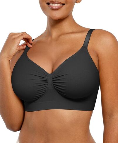 SHAPELLX Wireless Comfy Bra for Women Seamless Bra Non Padded Soft Bralette V Neck Everyday Bras with 4 Rows of Hooks in Saudi Arabia