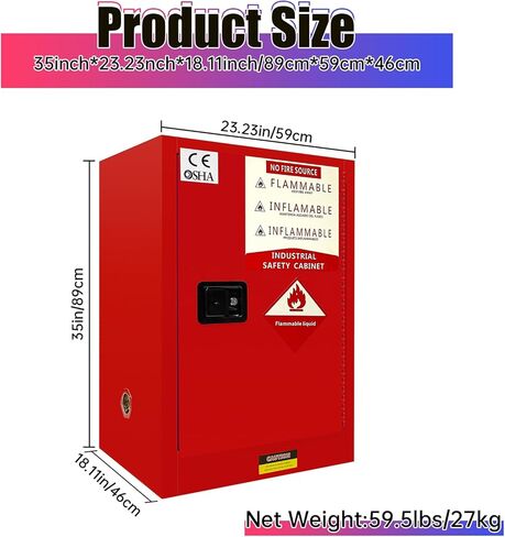YEYAJI 23.23" x 18.11" x 35" Flammable Cabinet, Red, Galvanized Steel, Industrial & Scientific, Commercial & Home Use in Saudi Arabia